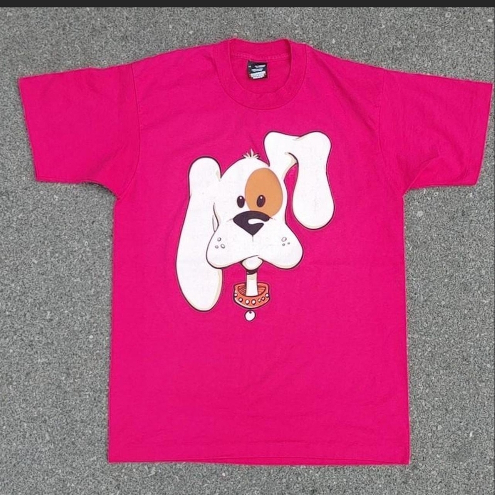 Vtg 1991 Puppy Air Waves Bright Hot Print T-Shirt Screen Stars Canada Made L